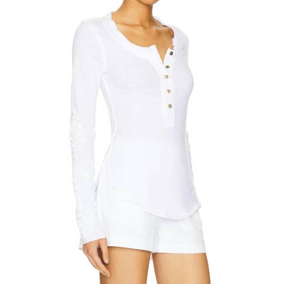 NEW FREE PEOPLE our song henley cuff top in ivory - Picture 2 of 3
